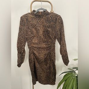 Zara Cheetah print corduroy long sleeve dress